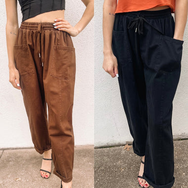 Wide leg canvas pants with pockets 