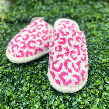 Pink leopard house slippers