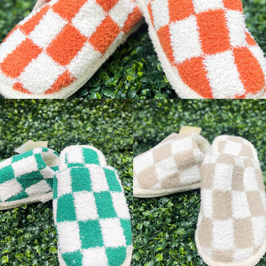 Checkered soft house slippers 