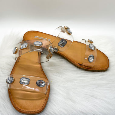 Clear strap, bejeweled sandal