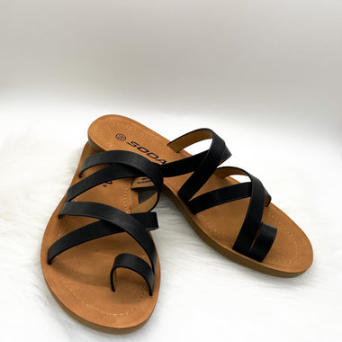 Black strappy sandal flip flop 