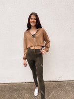 Cropped, cinch waist, zip up jacket, brown - front view