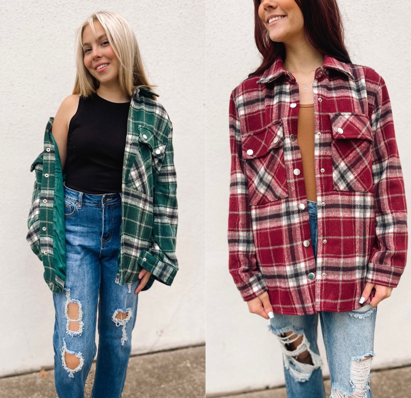 Shacket, green and red plaid