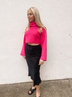 Barbie pink cropped ribbed turtleneck sweater