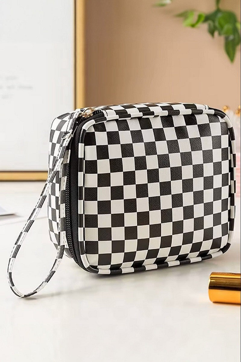 Running Around Checkered Makeup Bag