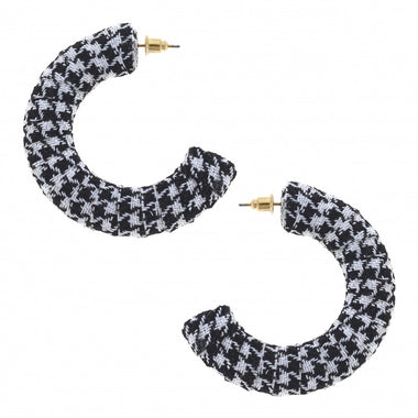 Houndstooth Cloth Wrapped Hoop Earring