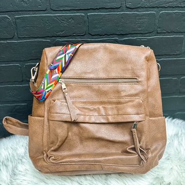 Faux leather back pack with front pocket 