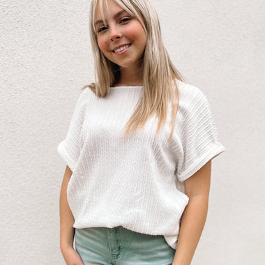 White textured short sleeve front