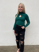 Keyhole front cut long sleeve green