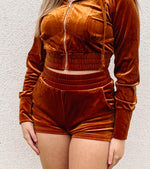 Copper high waist velvet shorts 