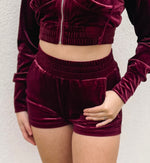 Wine high waist velvet shorts