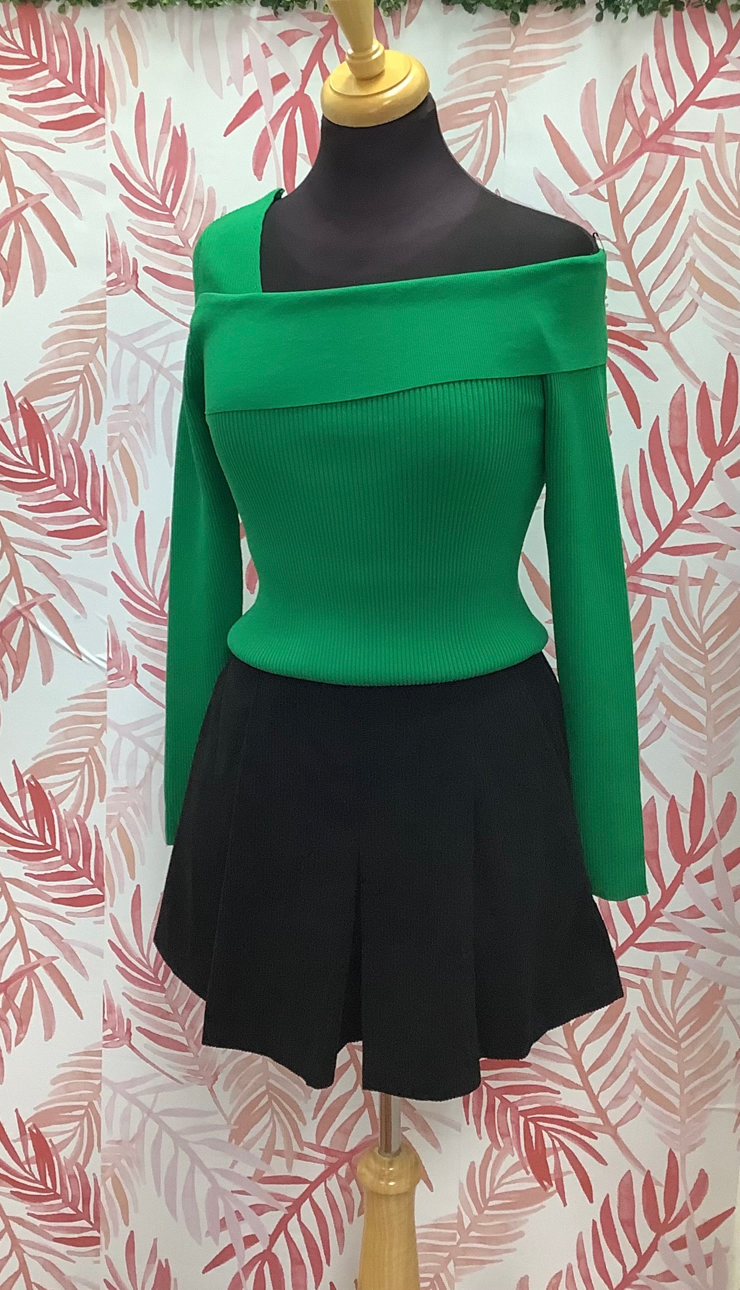 Green with Envy One shoulder Sweater