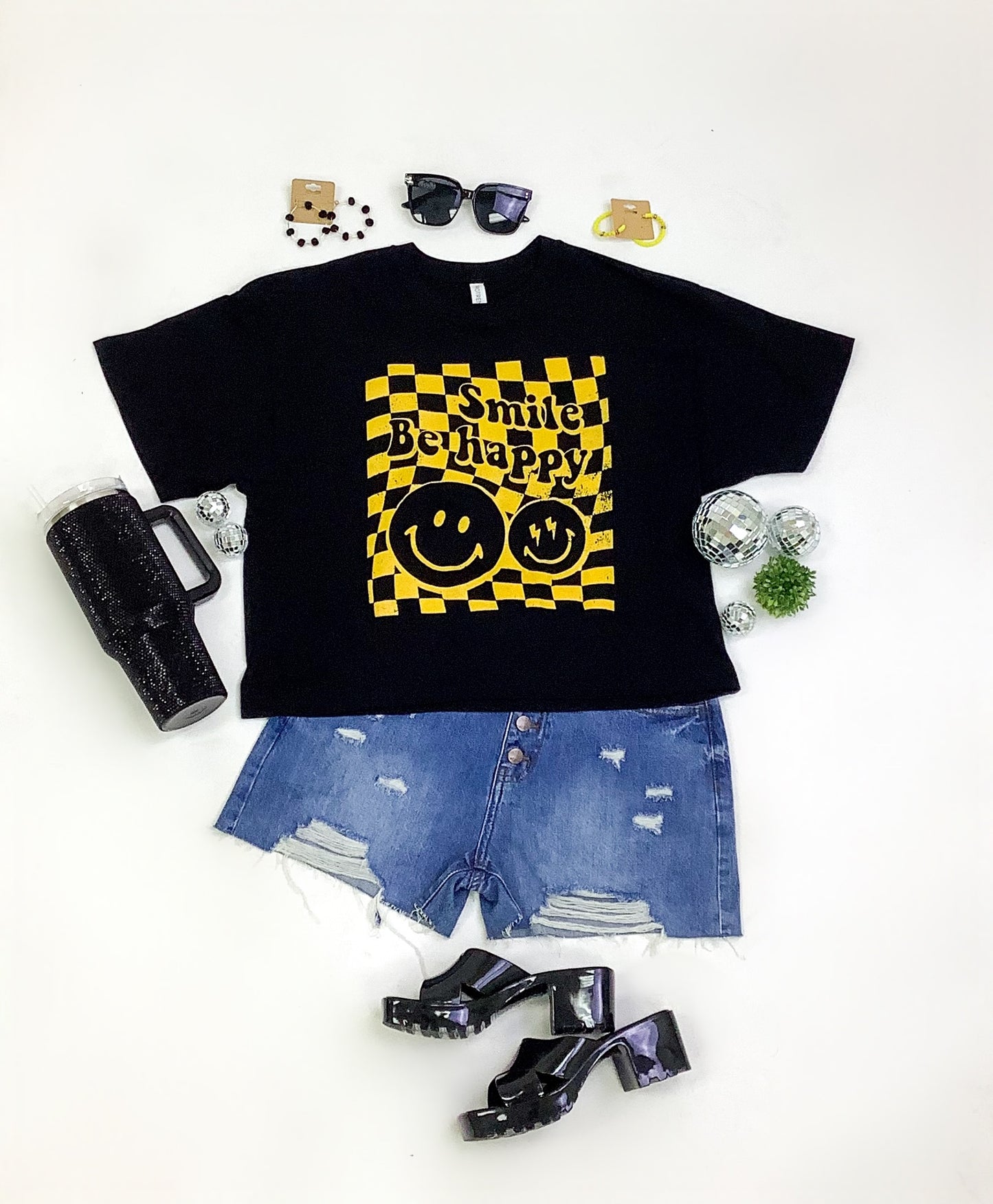 Smile Long Crop Graphic Tee