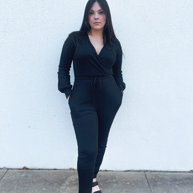 Solid Knit Tie Jumpsuit