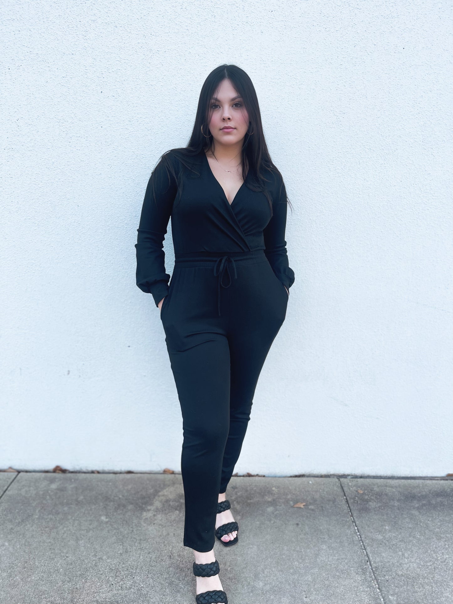 Solid Knit Tie Jumpsuit