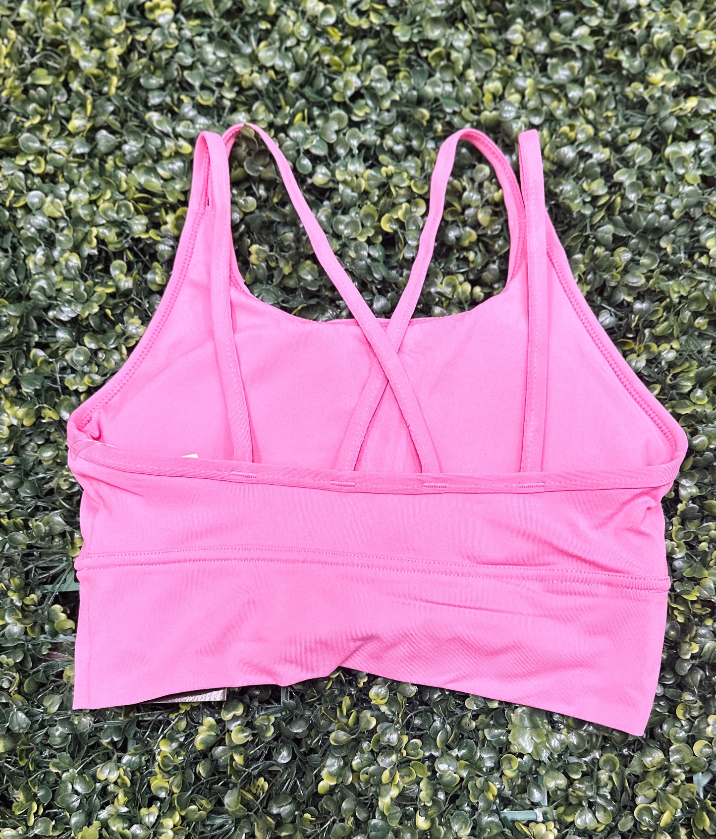 Pink sports bra with back strap detail 