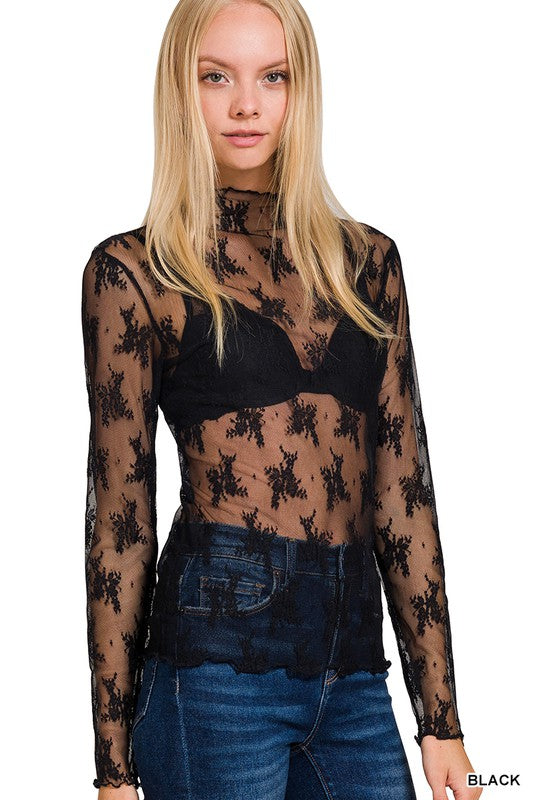 Blooming Lace Sheer Long Sleeve Top