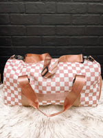 Pink checkered gym duffle bag