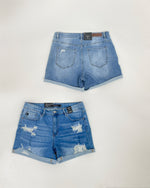 Jackie Mid Wash Denim Short with Lace Patch