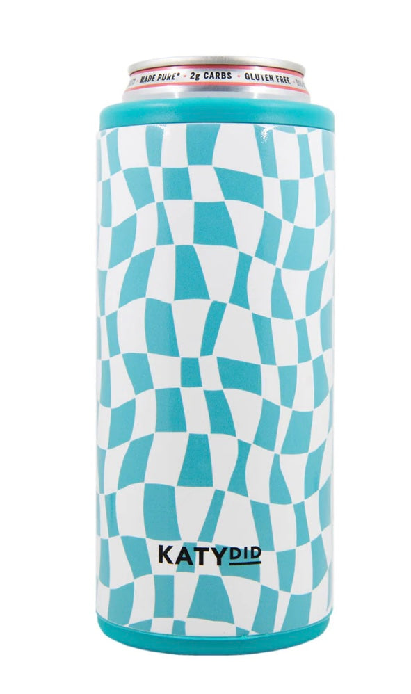 Aqua checkered Can Cooler