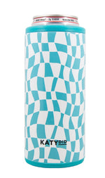 Aqua checkered Can Cooler