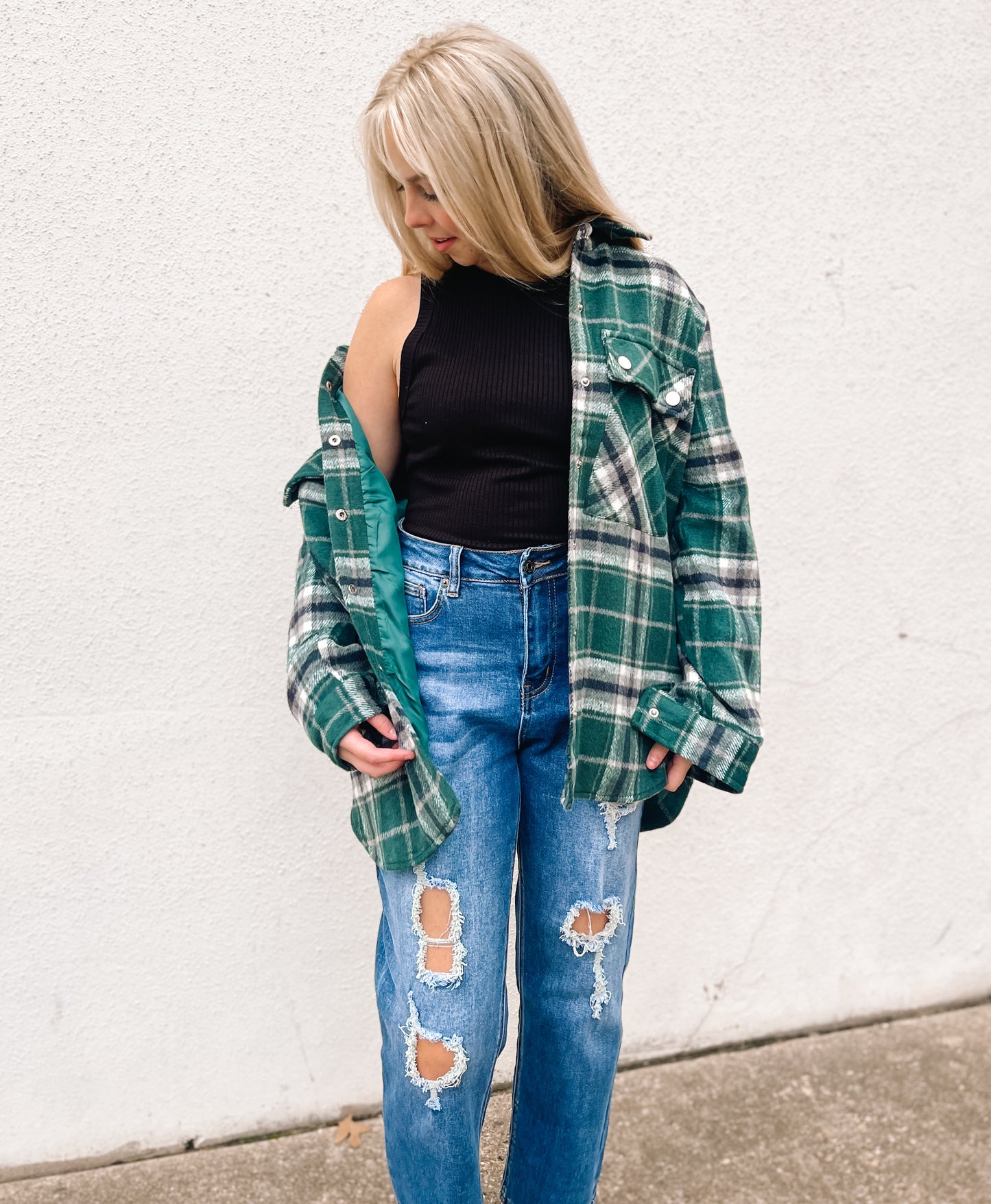 Green plaid shacket