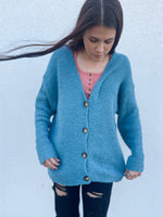 Blue, ultra soft, button-up cardigan