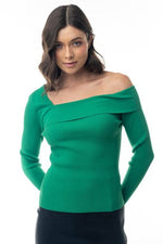 Green with Envy One shoulder Sweater