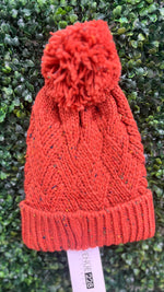 Coral Pom beanie with confetti detail