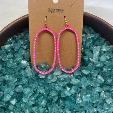 Hot pink diamond oval earring