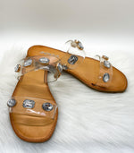 Clear strap, bejeweled sandal