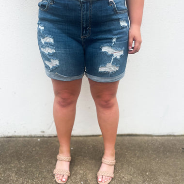 High rise distressed Bermuda shorts - plus size 