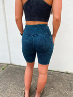 Push It Mineral Wash Biker Shorts in Deep Aqua