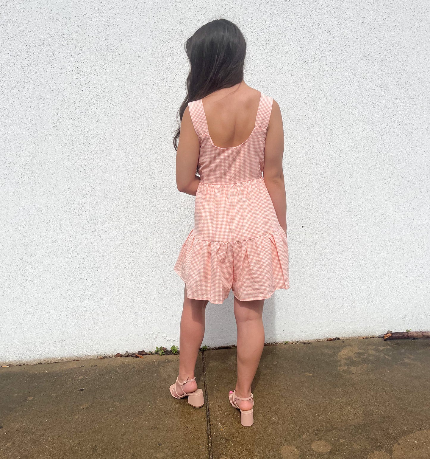 Checkered romper, back view