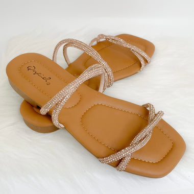 Rose gold square toed strapped sandal 