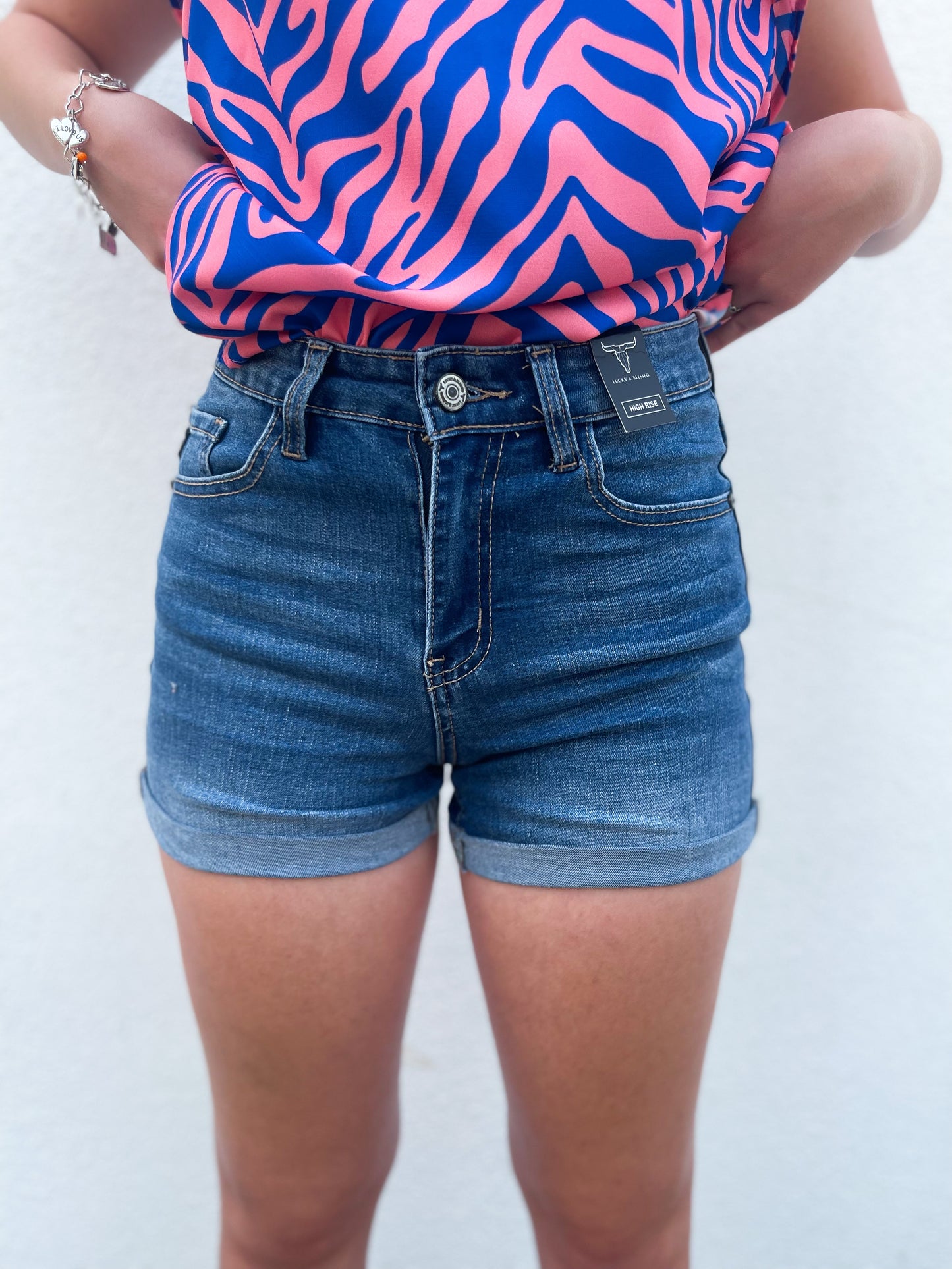 Stretch mid rise short school approved denim shorts