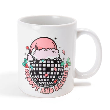 Disco pink Santa hat “groovy and bright” coffee mug