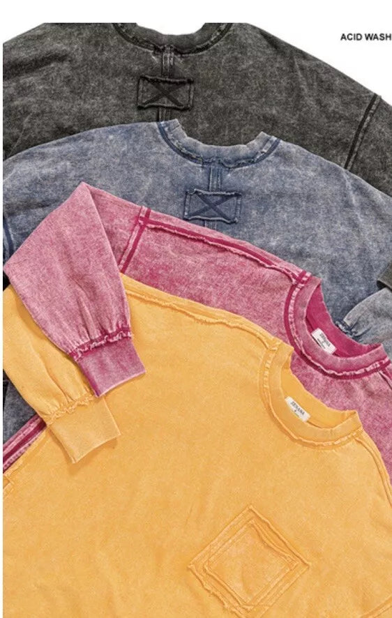 Acid Wash Front Pocket Sweatshirt